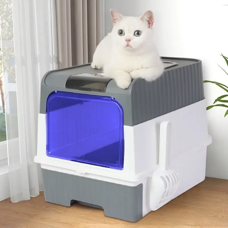 Cat Litter Box With UVC Ultraviolet Function Large Enclosed Top Entry Anti-Splashing Litter BoxCat Toilet Cat Cleaning Supplies