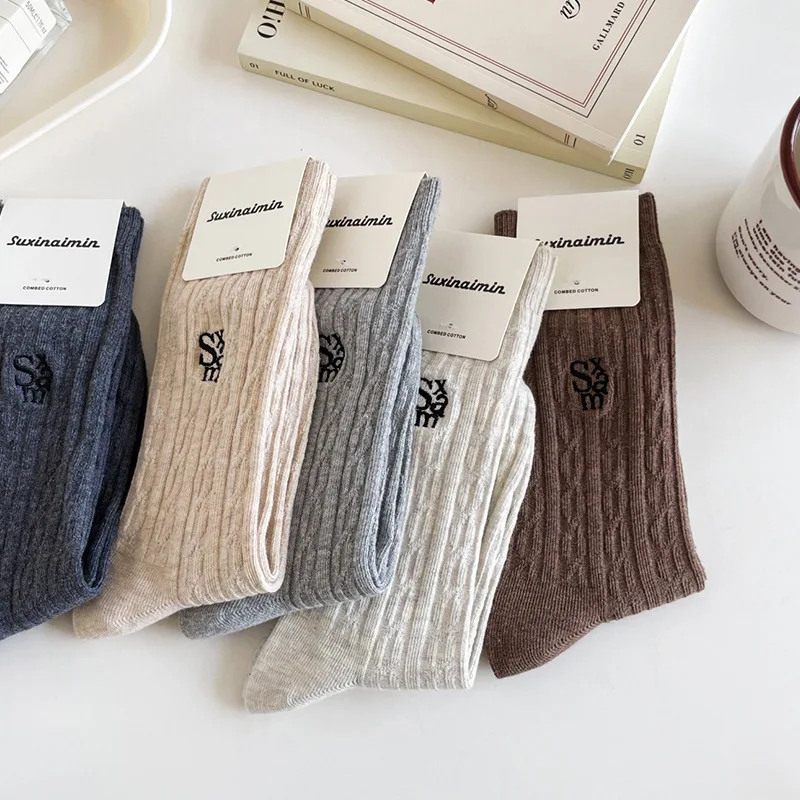 6 Pairs 2025 Women's Fall Winter Mid-Calf Cotton Slouch Socks Set Warm Socks Casual Grip Socks High Quality Wholesale Hosiery