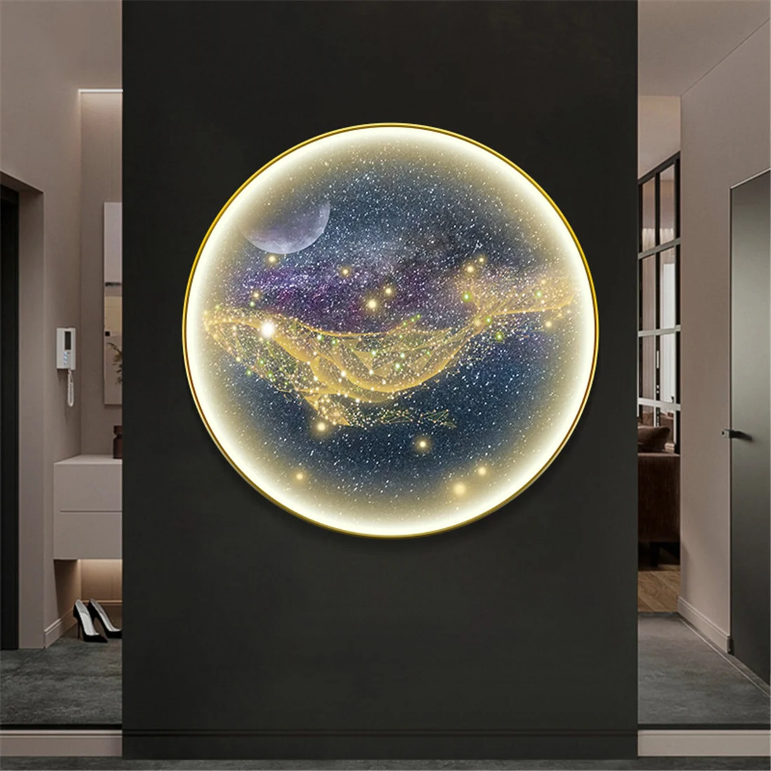 Whale Entrance Round Decorative Mural Led Wall Lamp For Hotel Attic Staircase Luxury Indoor House Foyer Art Night Light Fixtures