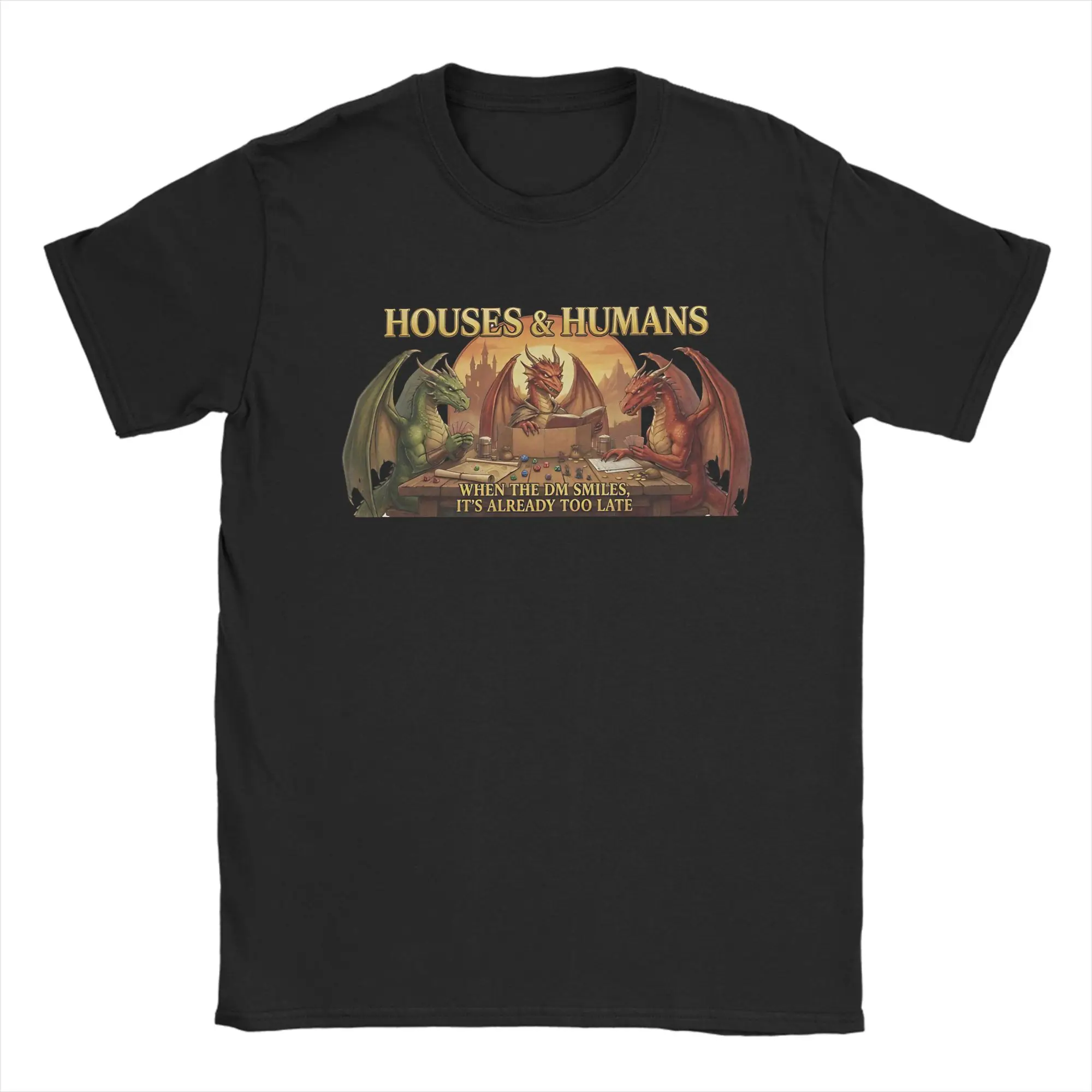 Houses and Humans RPG Parody  T Shirt Men's 100%Cotton Clothing Vintage DnD Round Neck Short Sleeve