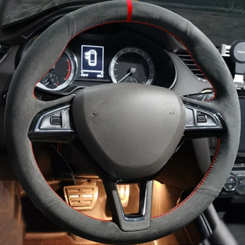 

Противоскользящая замшевая оплетка из натуральной кожи для Skoda Rapid Spaceback 2016 Octavia 2017 Fabia 2016 2017