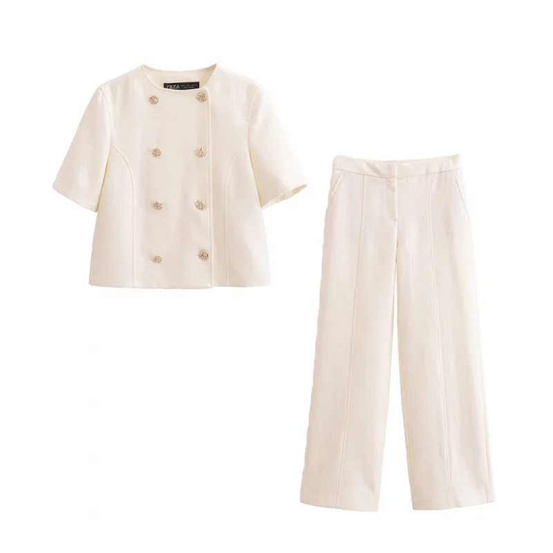 

High Waist Casual Pants Sets For Women 2 Pieces 2025 New Fashion Cropped Coat Women Suit Elegant Two Piece Set Women Outfit