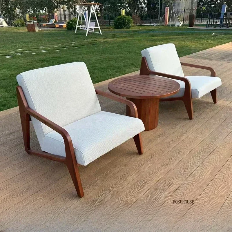 

Nordic Aluminum Alloy Outdoor Sofas Designer Solid Wood Sofa Chair Garden Hotel Leisure Negotiation Chairs Outdoor Garden Sofa C