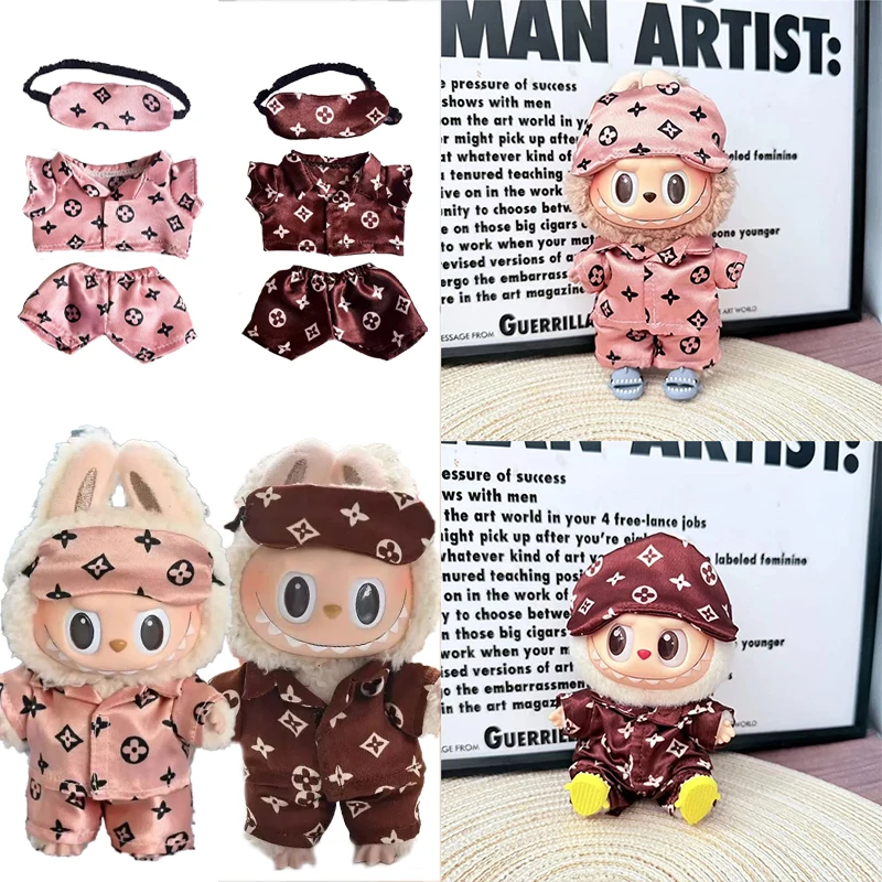 

15 17 см для куклы Labubu, пижамы с роскошным узором в стиле ретро и маской для глаз, комплект одежды из трех предметов, комплект одежды, аксессуары