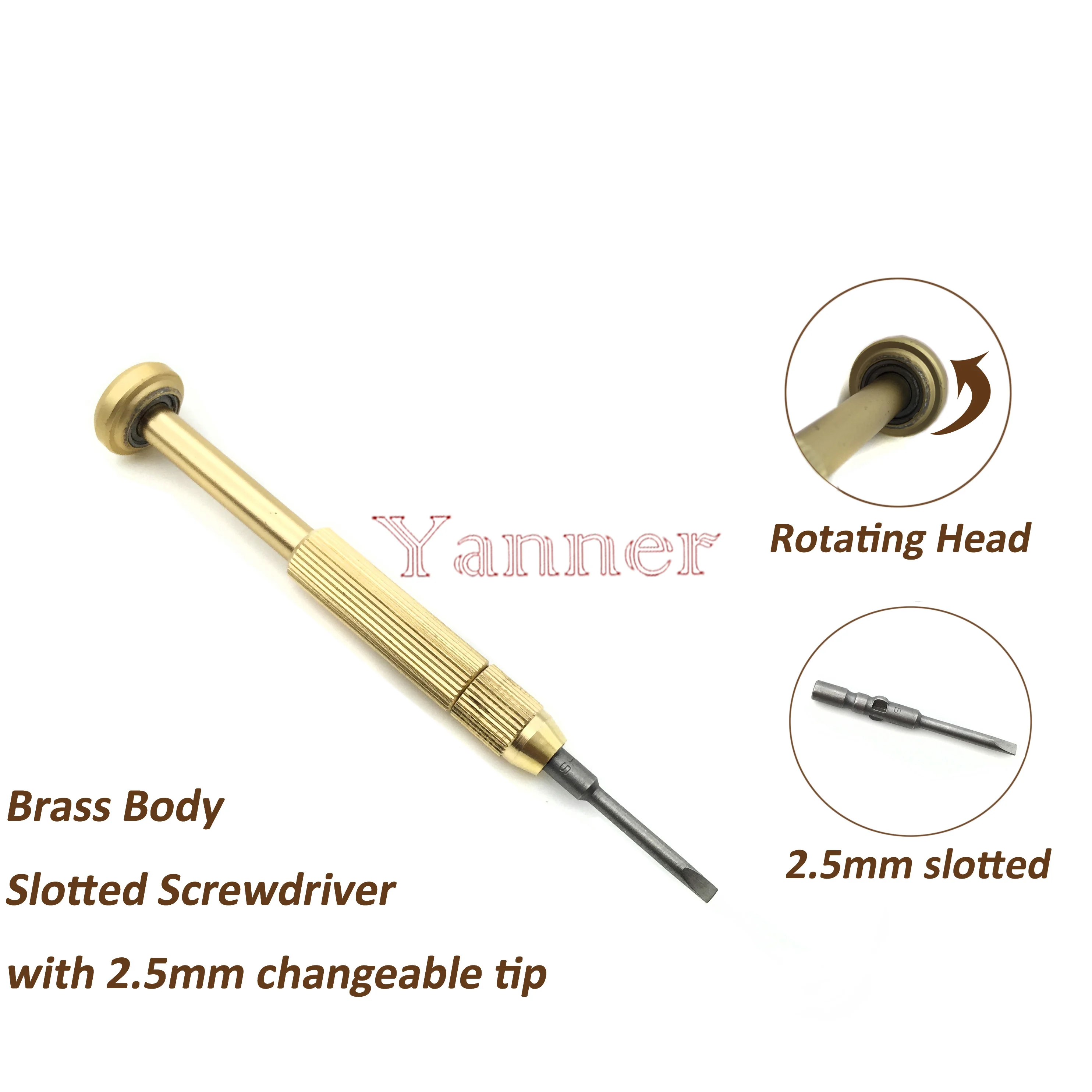 Hot sale! Brass Body High Quality Screwdriver with 2.5mm Magnetic Changeable Tip