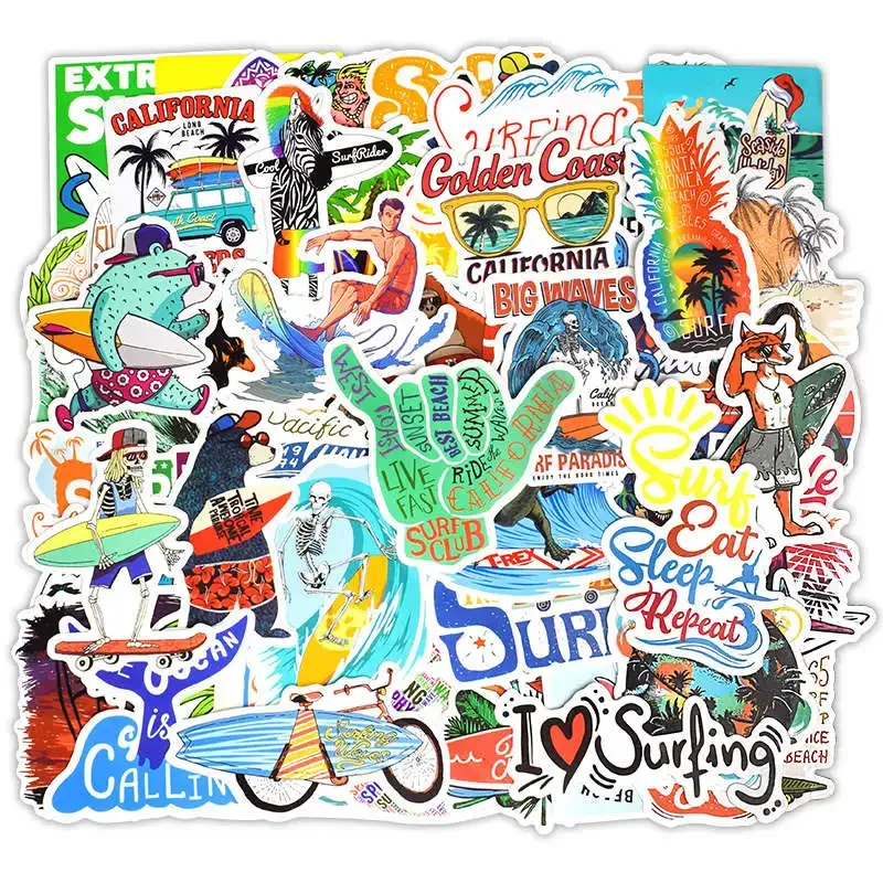 

Go Surfing Stickers 50 Pcs Summer Water Sports Waterproof Vinyl Stickers for Surfboard Water Bottles Bicycle Laptop Computer