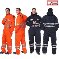 Durable Winter One-Piece Workwear for Men, Cold-Proof Clothing, Thickened Warm Reflective Clothing for Ice Fishing, Machine Repair, Construction Site, Cold Storage