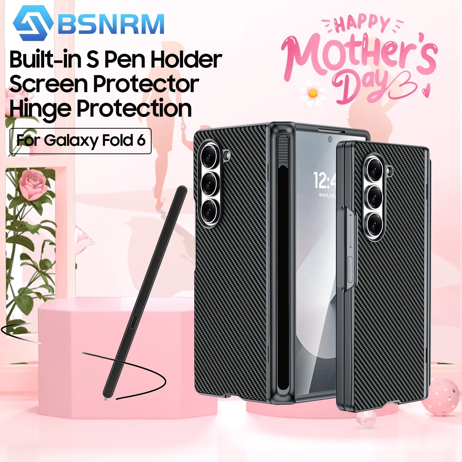 

Carbon Fiber PU Leather Z Fold 6 Phone Case with S Pen Holder - Hinge & Screen Protection for Samsung Z Fold 6