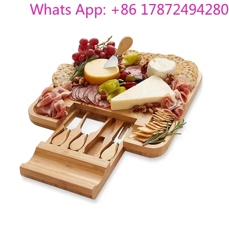 House warm new home wedding gift bamboo cheese board deli board set with drawers couple bridal gift