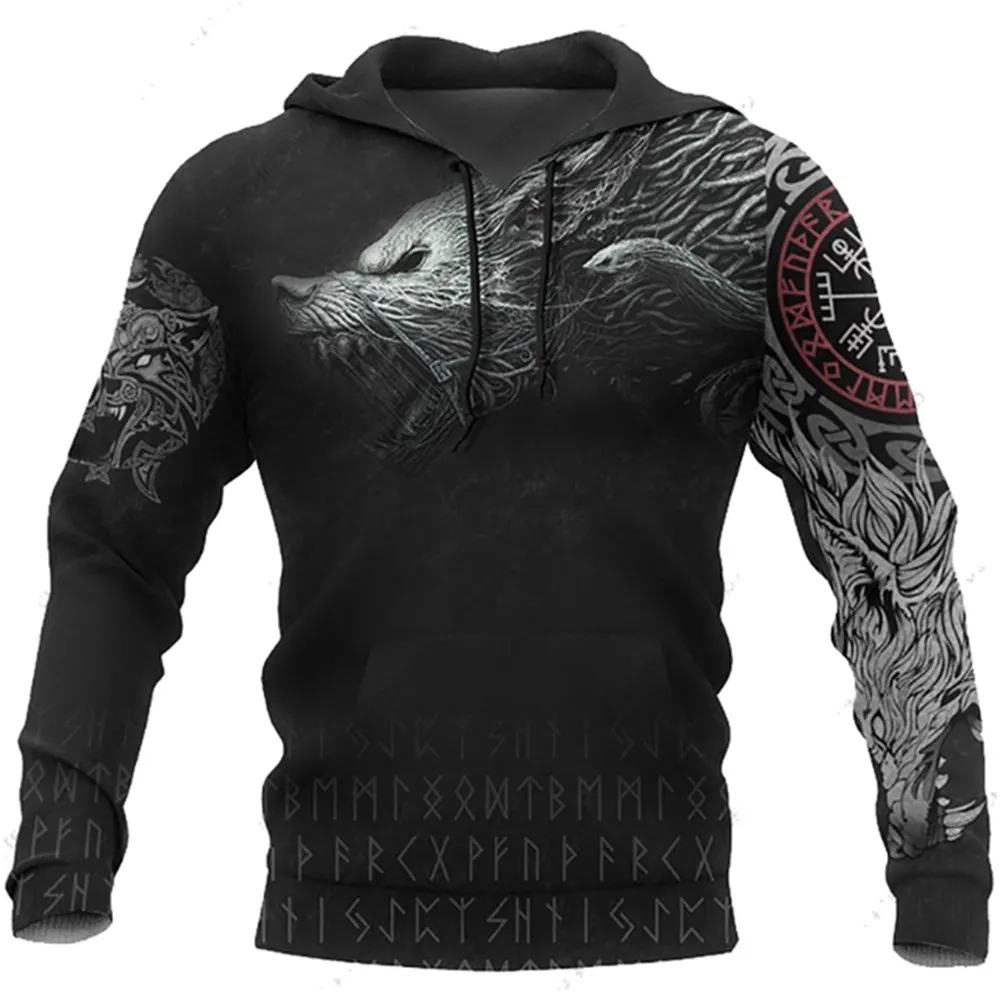 2023 Fashion Nw Retro Men Hoodies Wolf And Dragon Tattoo 3D All Over Printed Mens Sweatshirt Unisex Vintage Long Sleeves