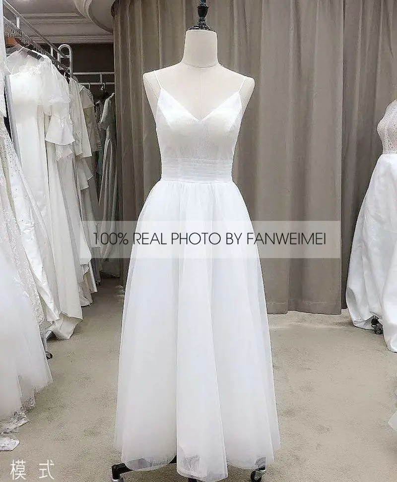 #3083 della Cinghia di Spaghetti Con Scollo A V Senza Maniche Backless di A-Line Abito Da Sposa Abito Da Sposa