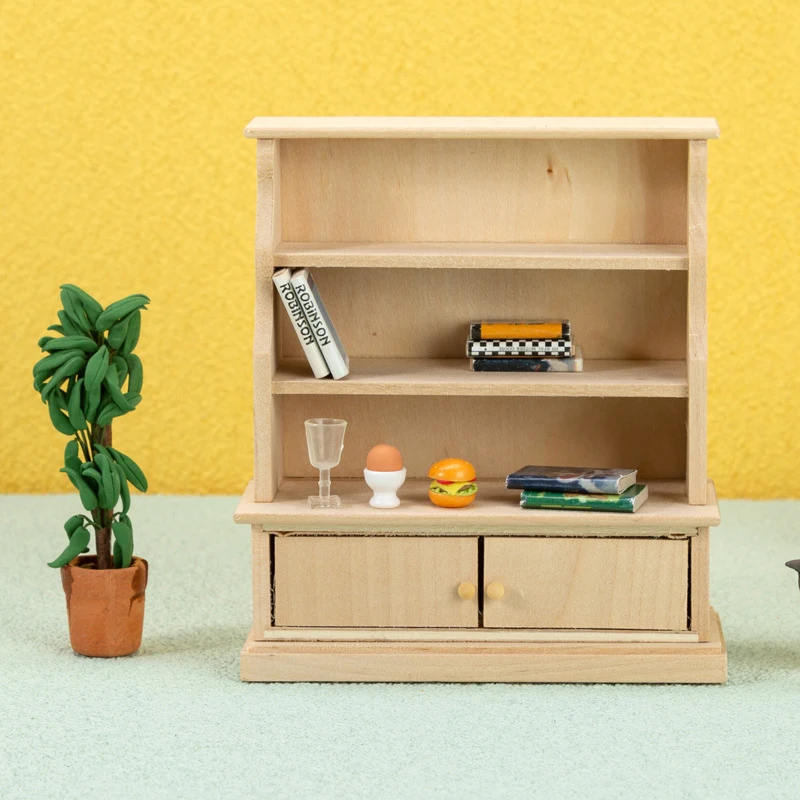 1:12 Dollhouse Miniature Bookcase Locker Storage Cabinet Shelf Rack Furniture Model Study Living Room Decor Bookcase Storage
