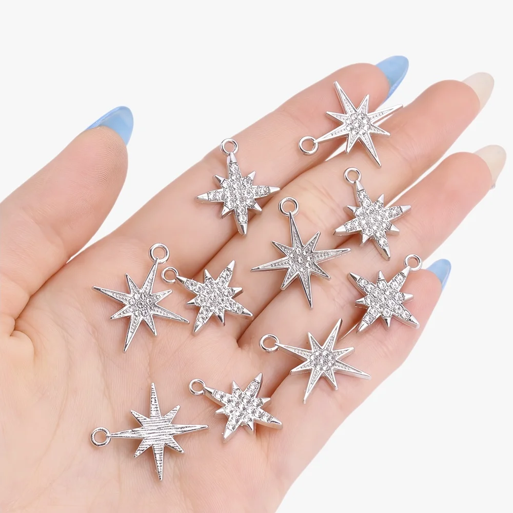 10 Stück silberfarbene glänzende Kristall-Stern-Anhänger für Ohrringe, Armbänder, Zubehör, Anhänger, Halsketten, DIY-Schmuckherstellung – Detail 2