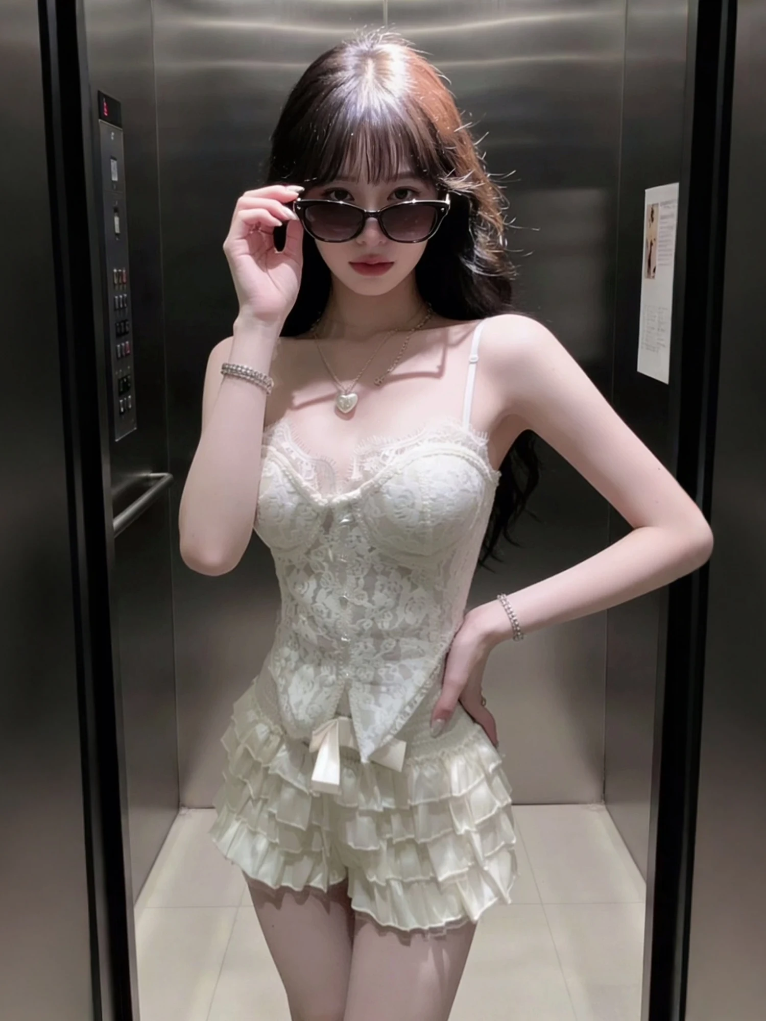 

Pure Desire Sexy Lace Strap Vest Half Skirt Two-Piece Set Women Spring 2026 New Spicy Girl Outfit Short Sleeve High Waist
