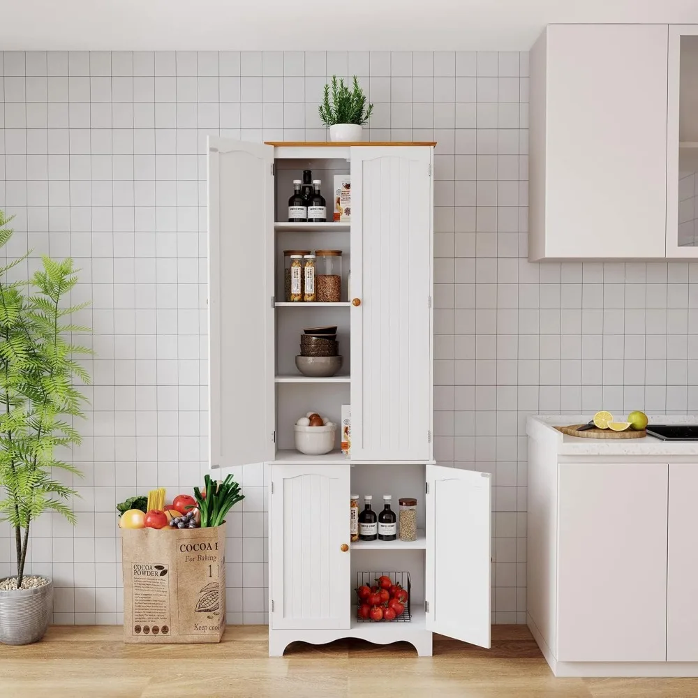 

72'' Tall Kitchen Pantry Cabinet, Freestanding Storage Cabinet with Doors and Shelves, Wooden Food Pantry Farmhouse Cupboard Bu