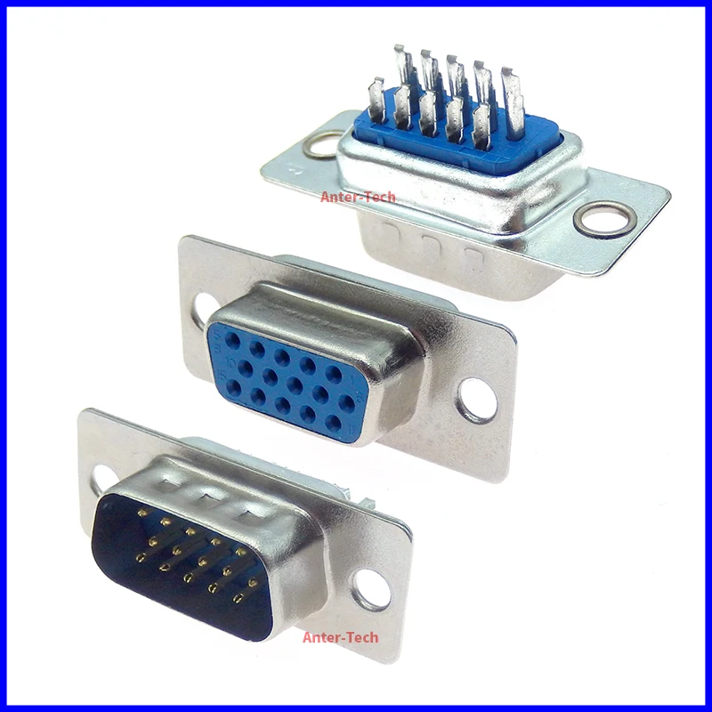 5Pcs D-SUB DB15 15 Pin Female Male VGA Socket Connector Adapter 3 Row Solder Type Male Female Plug Socket converter