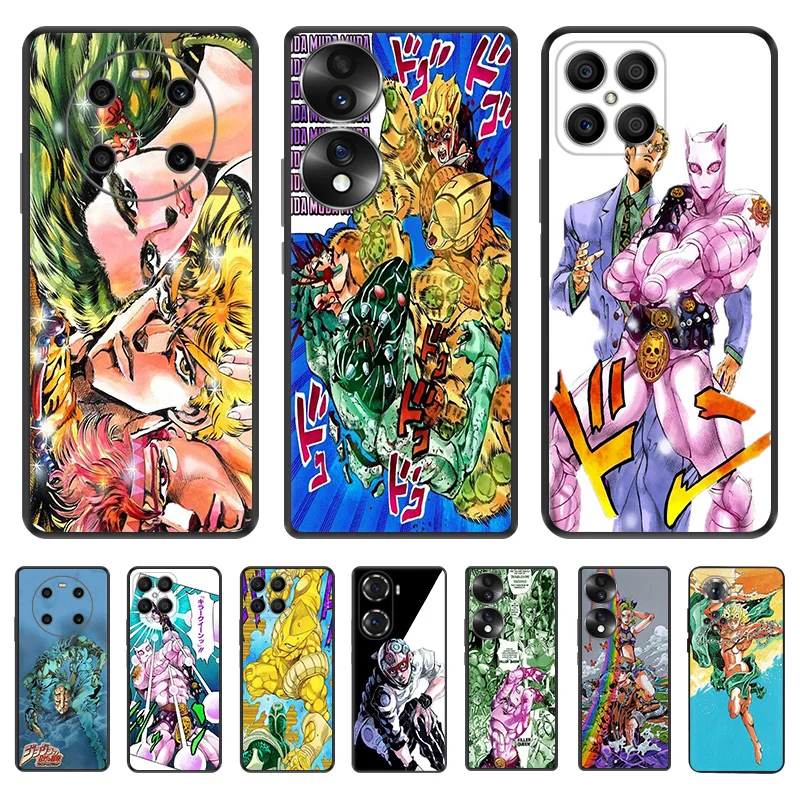 Black Soft Phone Case for Honor Magic5 Pro X7b X8b X9b X6 X7 X8 X9 A 90 70 JoJo's Bizarre Encyclopedia Pixel 7 8 6a 7a 8a Cover