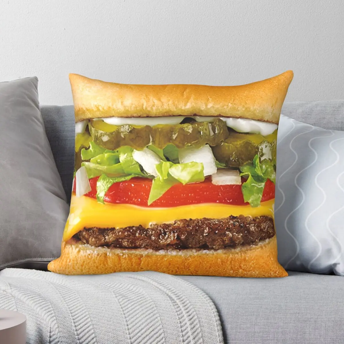 Juicy Cheeseburger Square Pillowcase Polyester Linen Velvet Creative Zip Decor Throw Pillow Case Bed Cushion Case