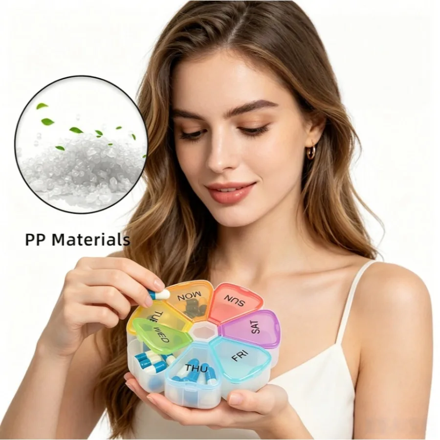 7 Grids Colorful Portable Pill Dispenser 7 Day Travel Medicine Storage Box with PP Food Grade Material Medicine Box Organizer