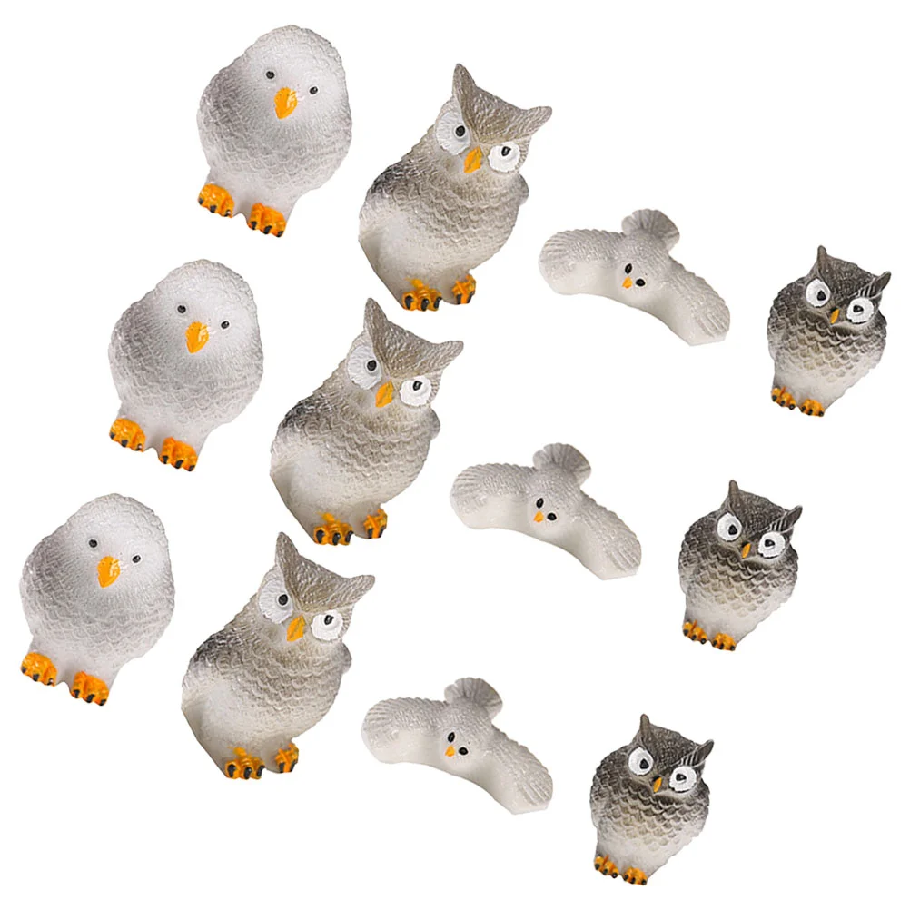 

12 Pcs Small Moss Micro Landscape Resin Adorable Animal Statue Miniature Owl Figurines