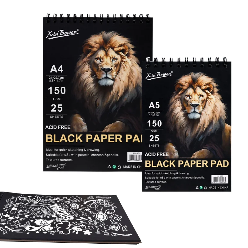 A4/A5 Coil Black Card Sketchbook 25 Sheets 150gsm Thickened Paper for Outdoor Sketch Pastel Pen Charcoal Pen Graffiti