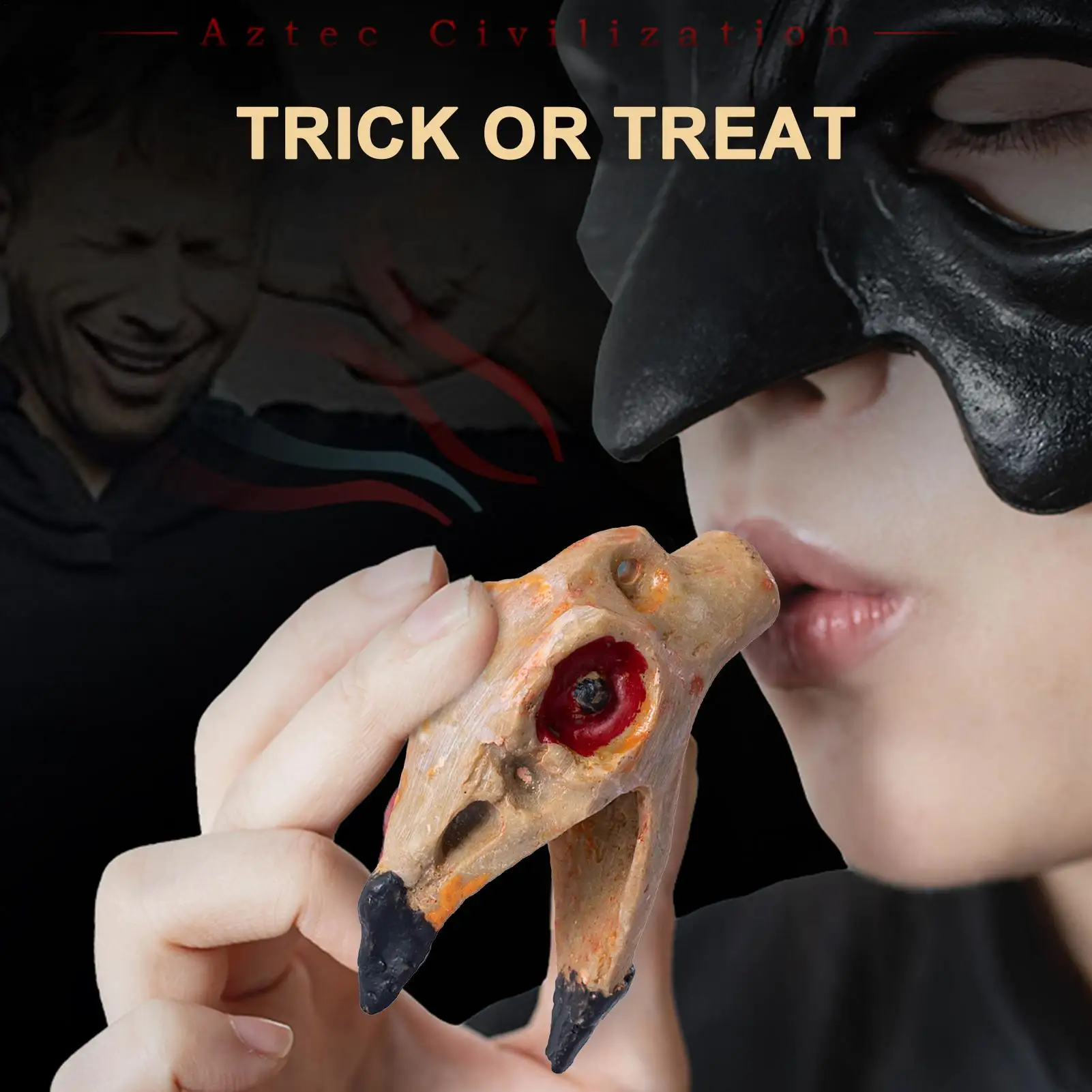 Sifflet de mort aztèque pour adultes, jouet de farces sonore pour refroidissement des os, ornement effrayant Unique pour les fêtes de vacances et les accessoires de sac d'école