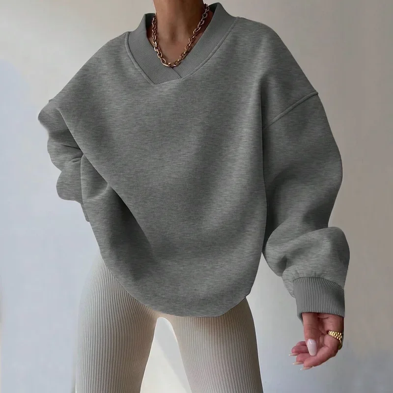 

New Autumn Casual Women's Solid Color Oversized Long Sleeved Round Neck Sweatshirt Loose Sportswear