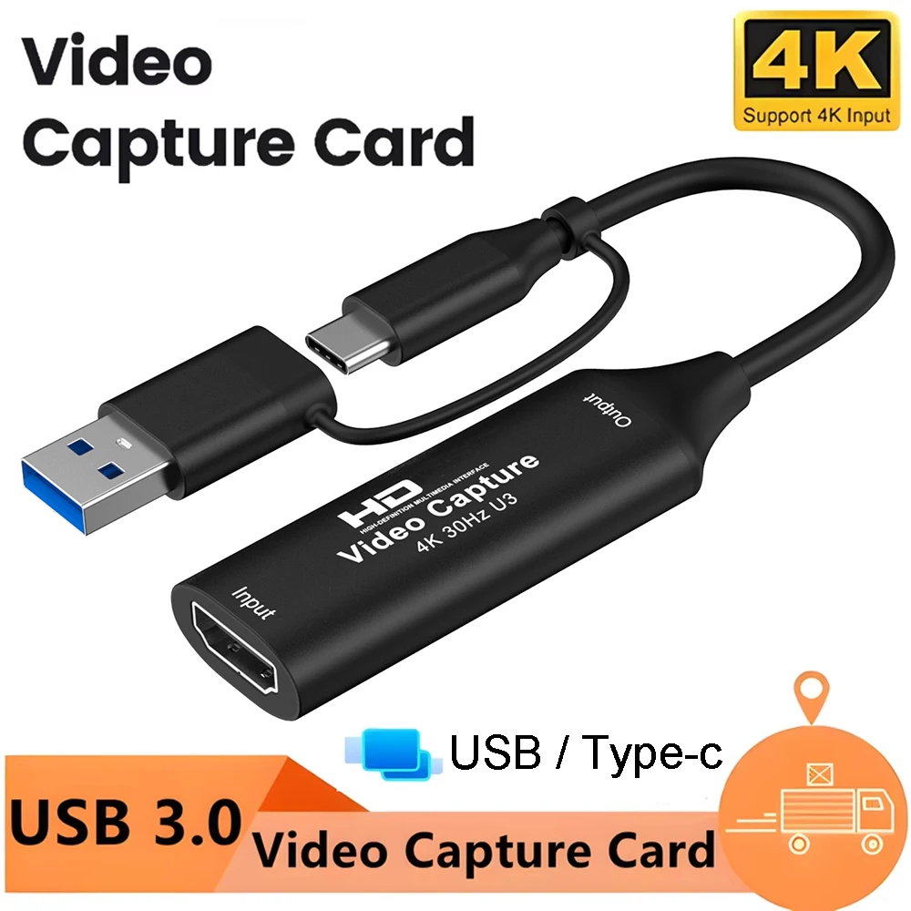 

Карта видеозахвата 4K HDMI-совместимая с USB/Type-c 3.0 Video Grabber ПК Компьютерная камера Игровой видеорегистратор в прямом эфире