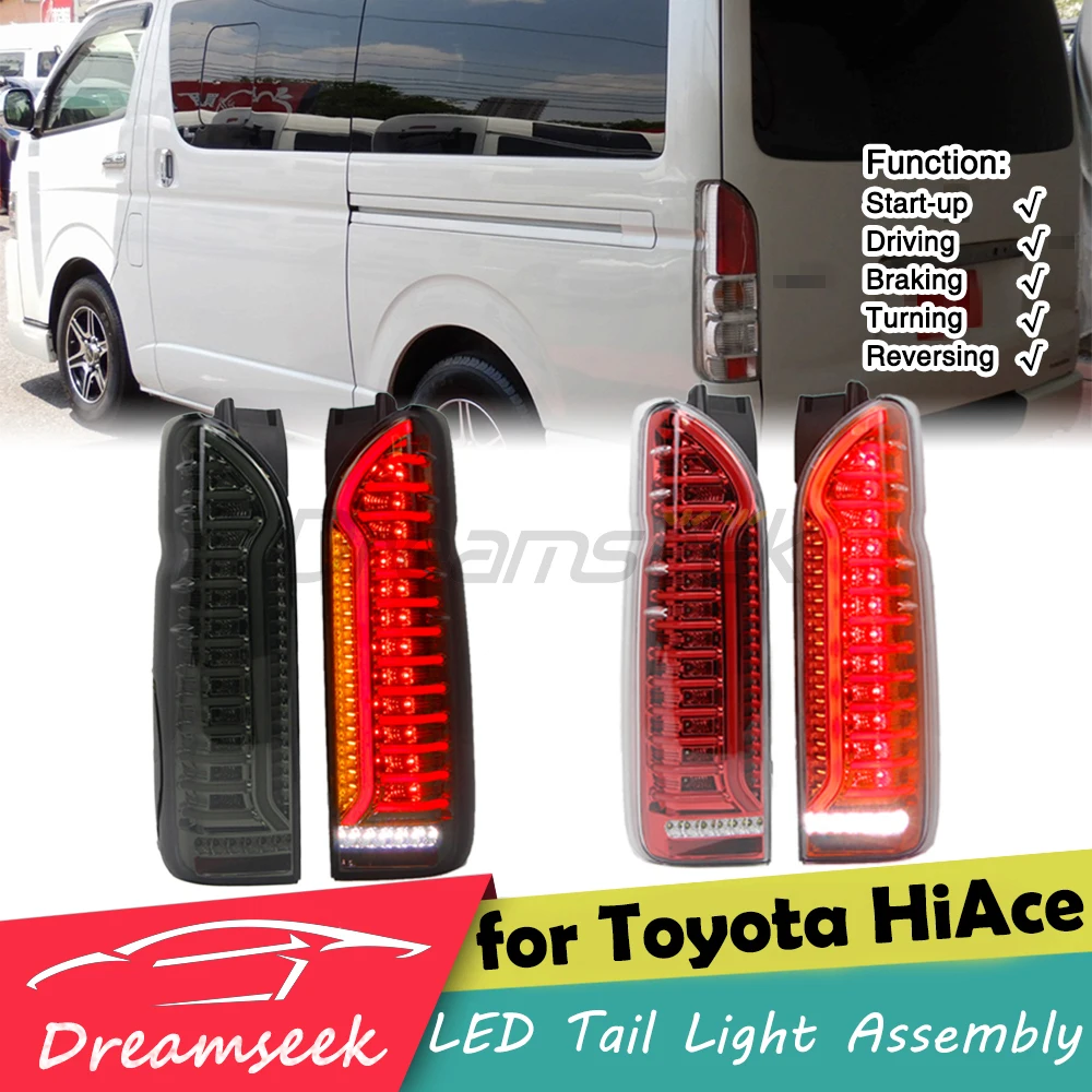 LED Rear Tail Light Assembly For Toyota HiAce 2004-2018 Brake Driving Reversing Lamp With Dynamic Turn Signal Smoke / Red Lens