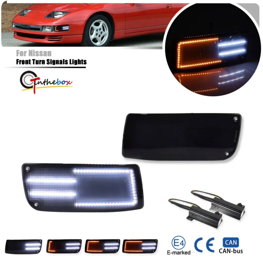 

Двухцветный белый и янтарный светодиодный передний бампер DRL, стояночные огни, динамические поворотники для Nissan 300ZX Z Z32 1990-1996 гг.