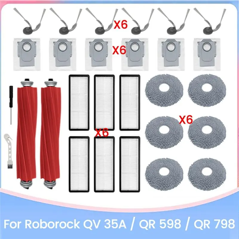 

Benchmade Quality Premium Spare Parts For Roborock QR 798 / QR 598 / QV 35A: Main Side Brush, HEPA Filter, Mop Cloth, And Dust B