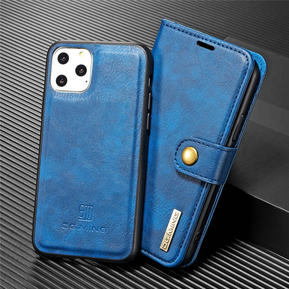 DG.Ming Cowhide Leather Bifold Wallet Case For Apple iPhone 11 Pro Max Magnetic Detachable Card Pockets Stand Cover