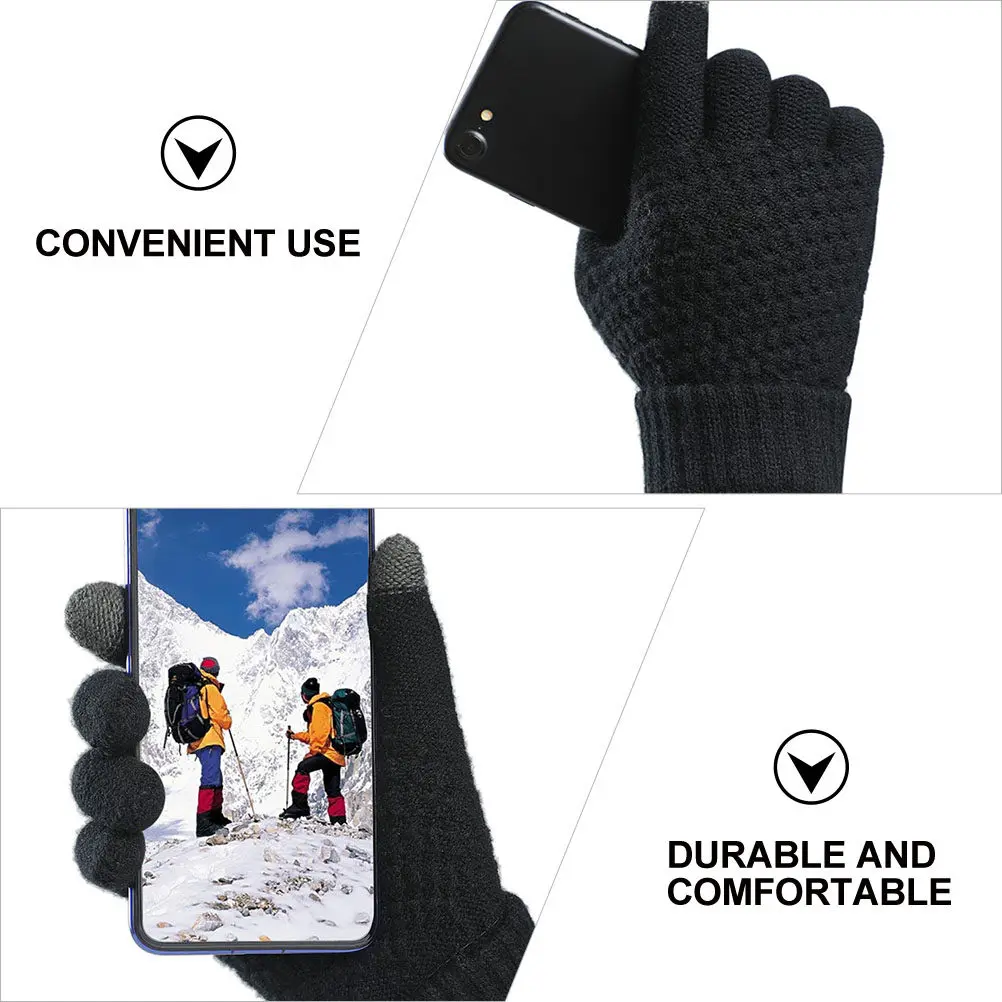 2Pairs Women Men Touch Screen Knitted Gloves Warm Winter Gloves Cold Weather Outdoor Activity Safe Workout Comfortable Jacquard