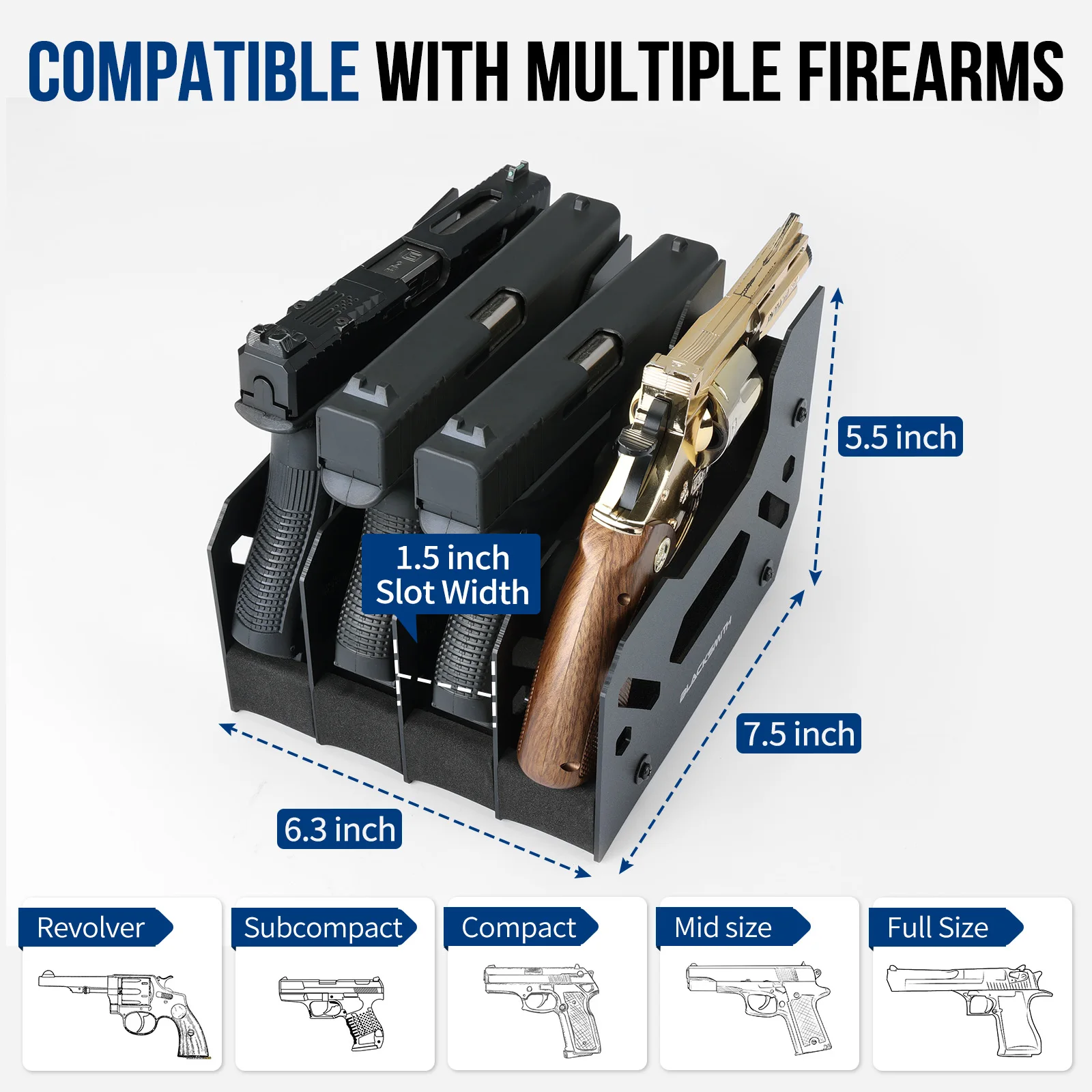 Estante para pistola con 4 ranuras, soporte de pistola de espuma suave EVA para pistola, gabinete seguro, almacenamiento, soporte para pistola, organizador de tiro