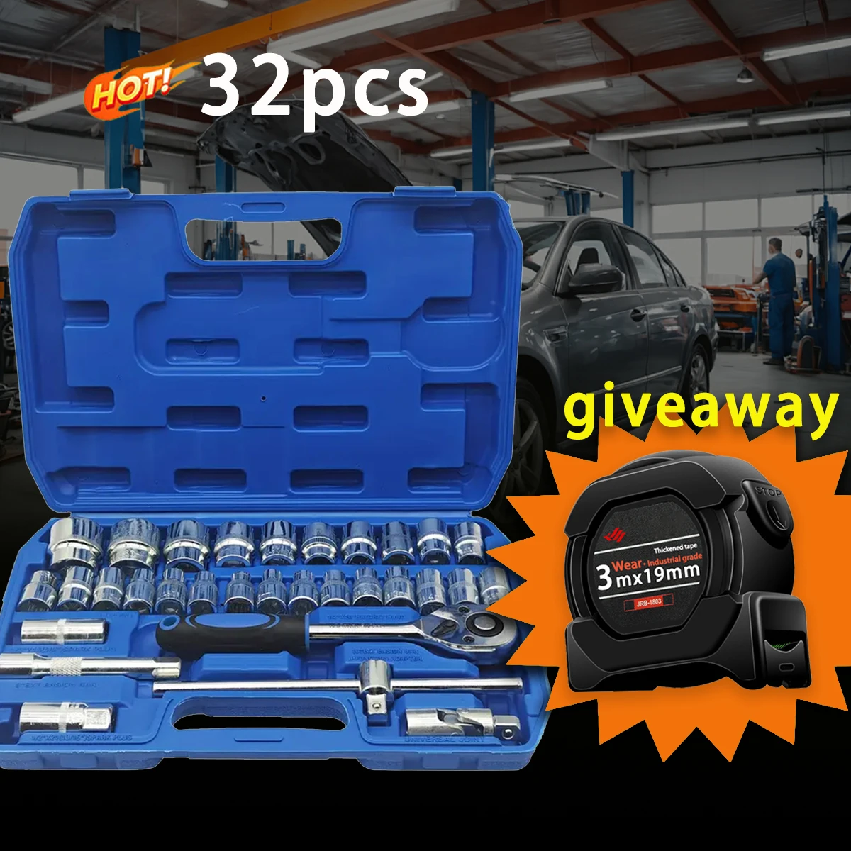 

32-piece tool kits, socket set ratchet wrench extension rods, suitable for car repair gift items