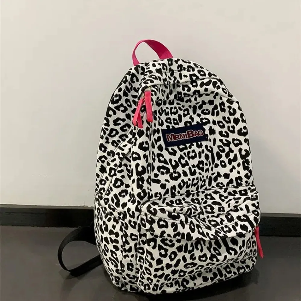 New Large Capacity Women's Backpack Wear Resistant Breathable Students Backpack Cow Pattern Canvas Shoulder Bag Outdoor