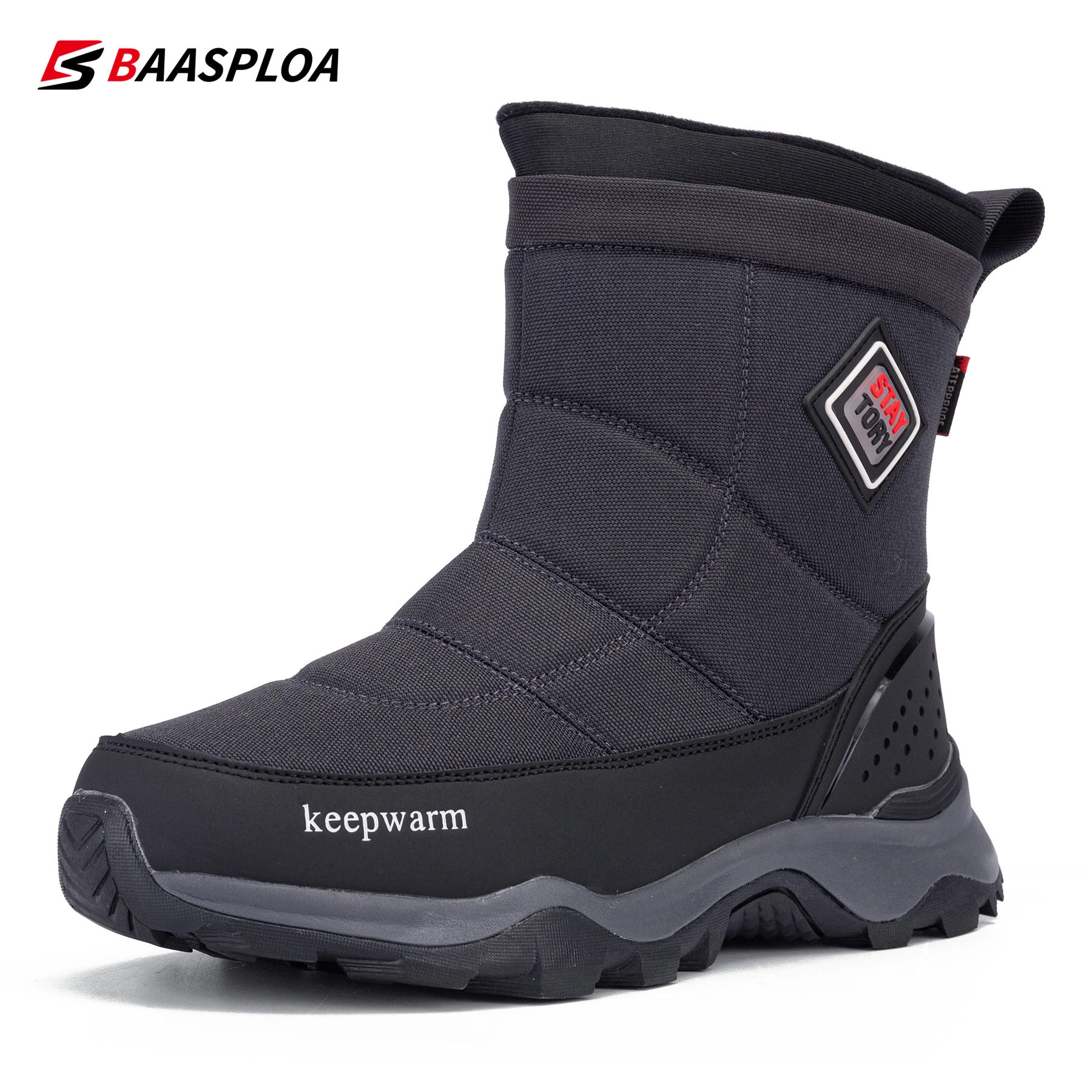 Men's Winter Shoes Plush Boots Platform Waterproof Leather Men Warm Snow Boots Non-Slip Men Walking Hiking Shoes Baasploa 2022