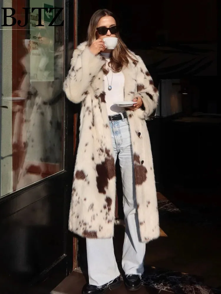 

BJTZ длинное пальто из искусственного меха осень-зима модное экологически чистое меховое элегантное простое пальто