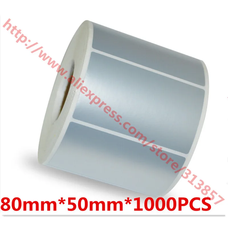 

Thermal transfer bar code label printer paper tag 80x50mmx1000Pcs waterproof matte silver PET reel stickers