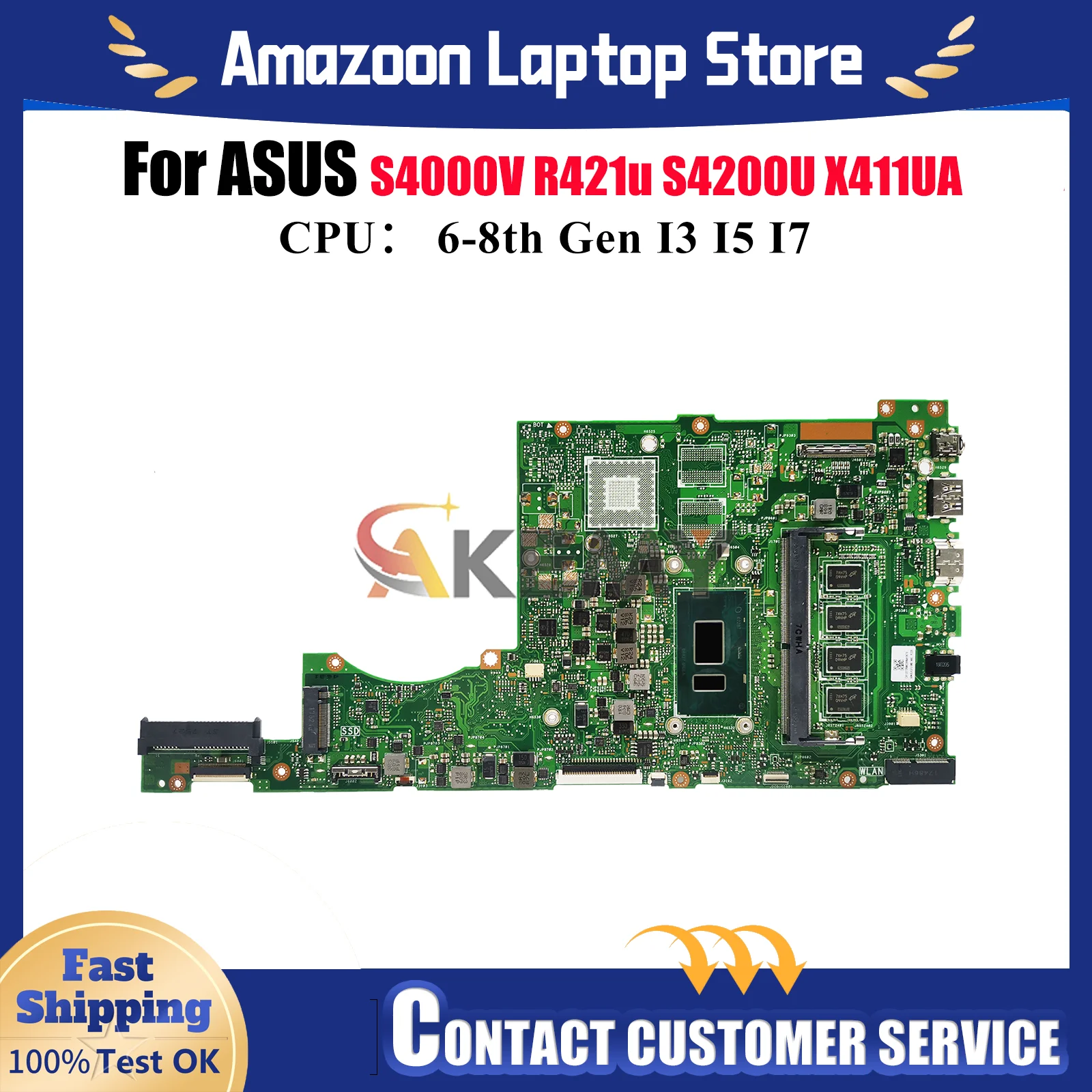 

X411UA Laptop Motherboard For ASUS X411UA X411UF X411UV S4200U S4000V r421u X411U X411UN X411UQ X411UNV Mainboard I3 I5 I7 CPU