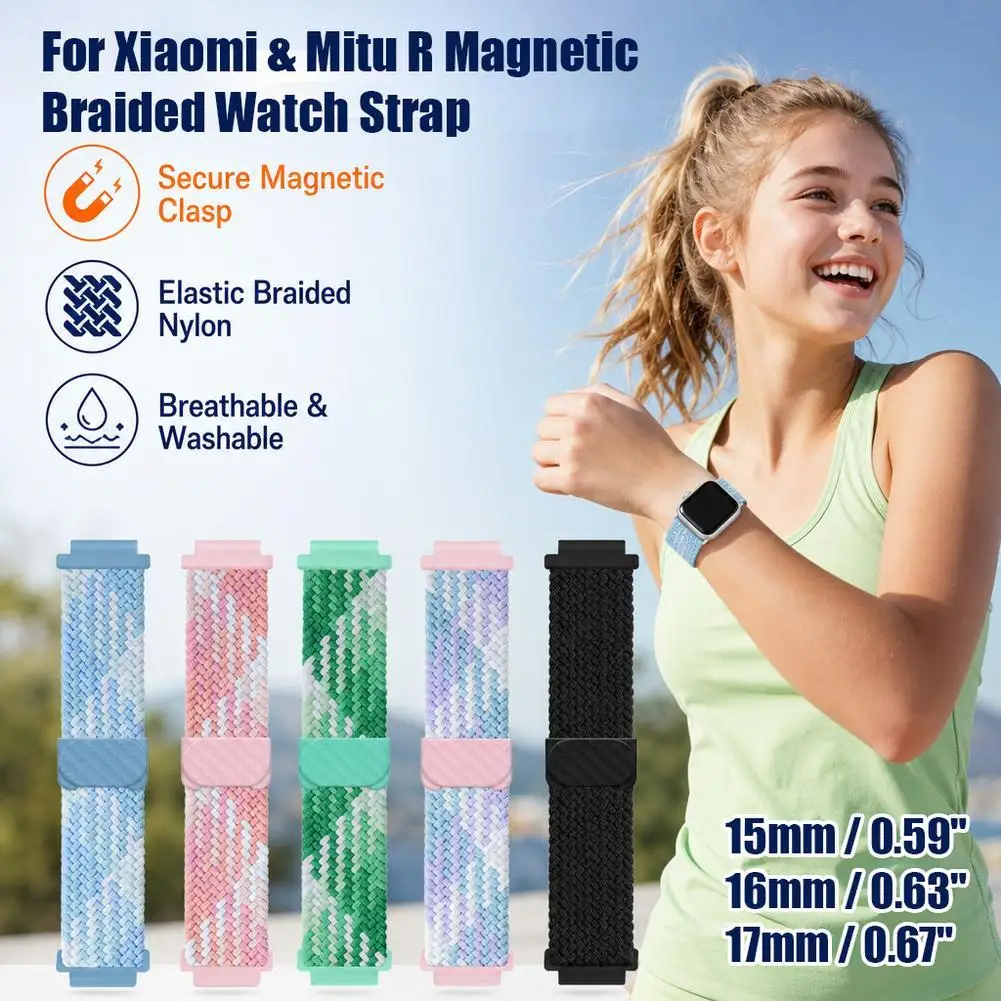 15mm 16mm 17mm Watch Band For Xiaomi & Mitu R Magnetic Braided Watch Strap Magnetic Loop Closure For Children Smartwatches