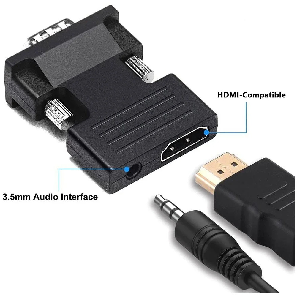 

Video Audio HDMI-compatible to VGA Converter Adapter 1080P VGA Adapter 3.5MM Audio Jack for PC Desktop Laptop to HDTV Projector