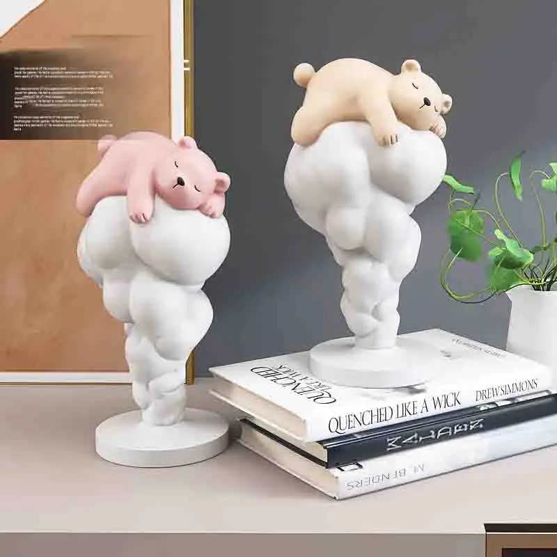 

Nordic Cloud Sleep Bear Resin Ornaments Restaurant Porch Cabinet Figurines Crafts Home Bookshelf Desktop Sculpture Decoration