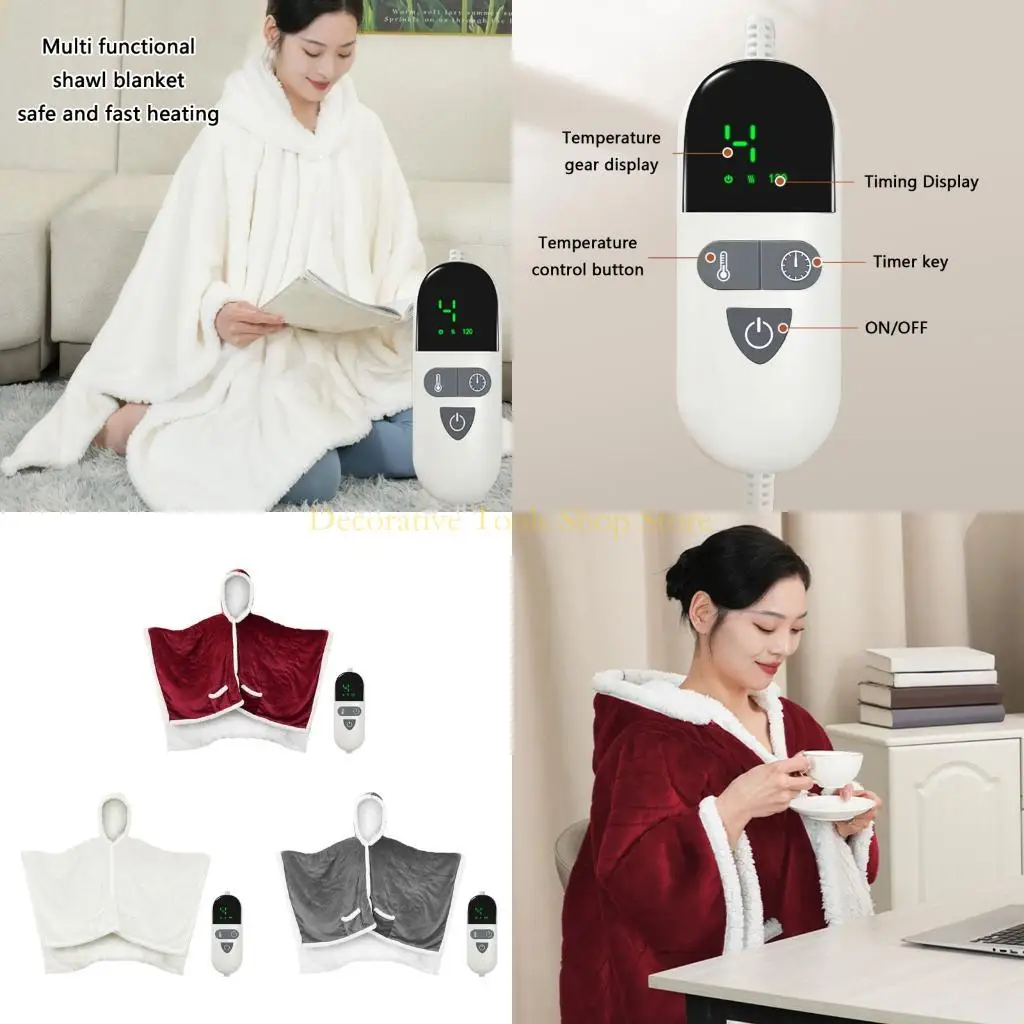 

QX2E Носимая шаль с подогревом, мягкое флисовое одеяло с электрическим подогревом для домашнего офиса