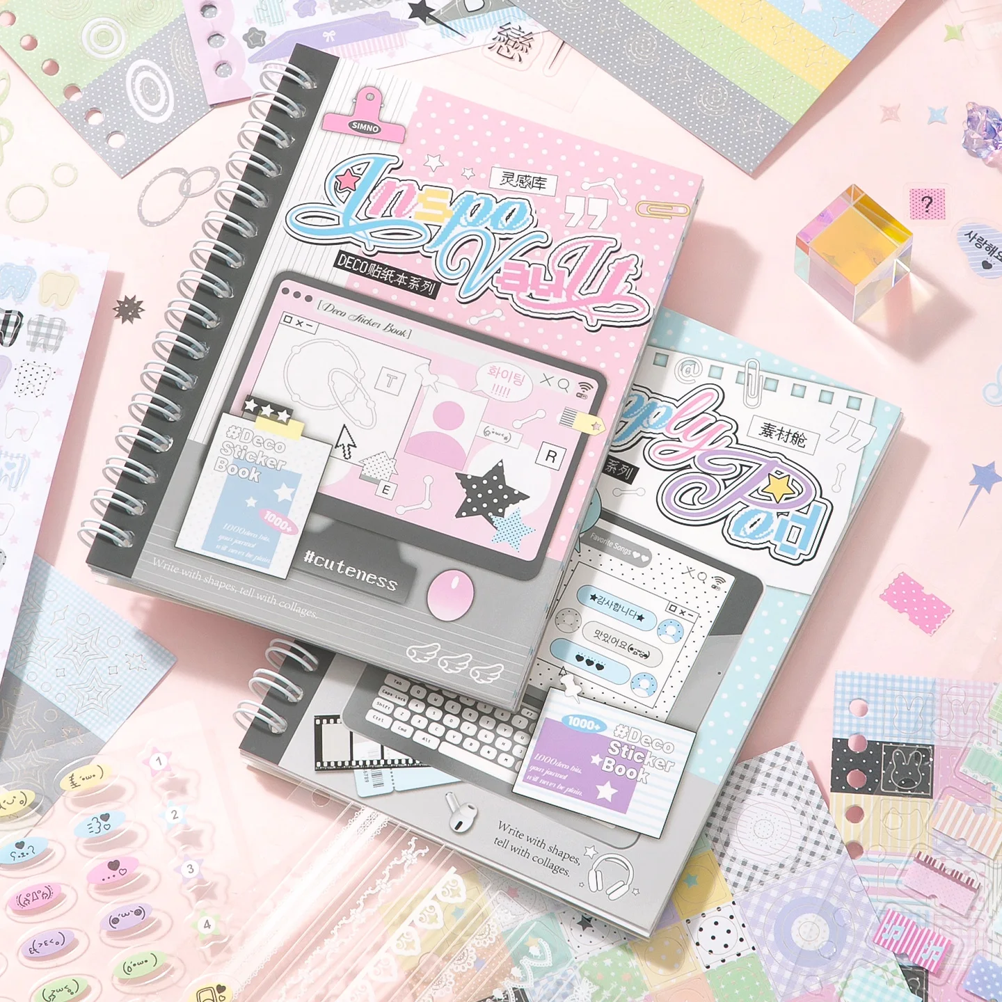 24sheets Kawaii Ins Basic Graphics Font Dual Material Die Cutting Sticker Book DIY Diary Clipbook Aesthetics Stationery Supplies