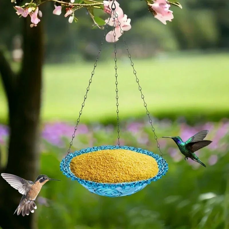 Tempat makan burung gantung, tempat minum burung gantung luar ruangan lapisan tunggal/ganda taman halaman gantung bak mandi burung alat #