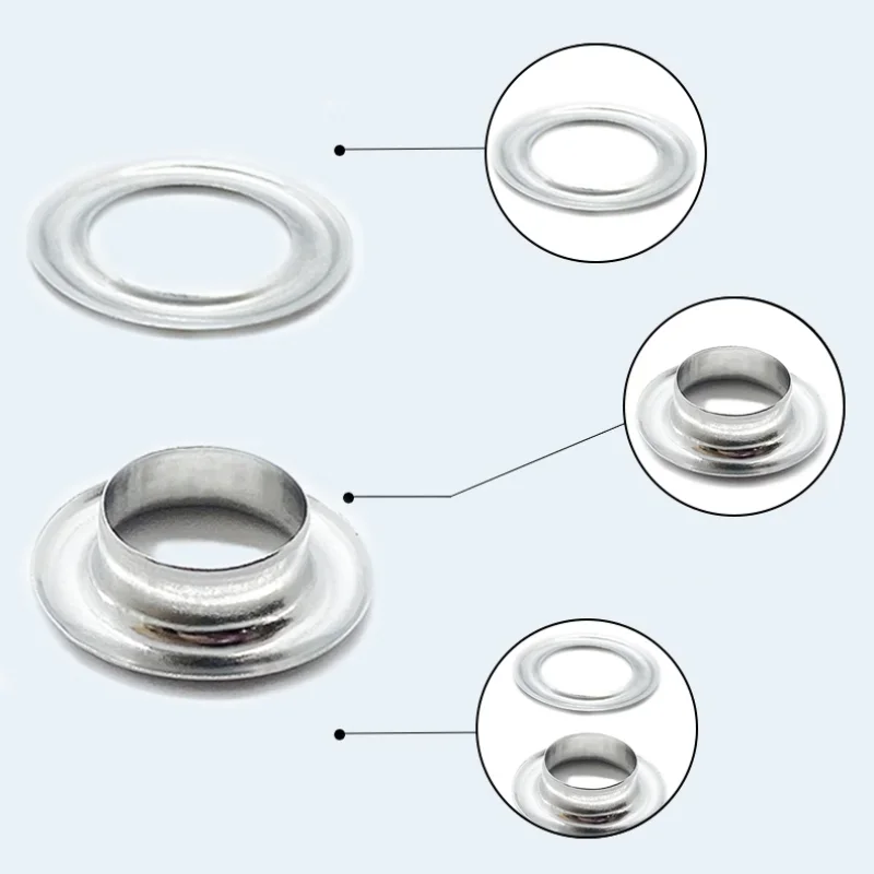 20~50 Set Stainless Steel Eyelets Grommets M4 M5 M6 M8 M10 M12 Silver with Washer Grommet,for Leather Craft Repair Shoes