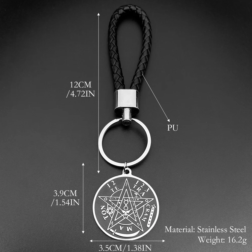 السحر القوطية الظلام الخماسي حامل المفاتيح الفولاذ المقاوم للصدأ الأصلي Tetragrammaton سليمان تميمة كيرينغ المجوهرات