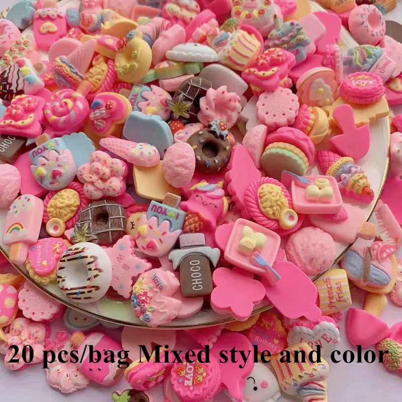 20 Pcs/Bag Mixed Style Resin Candy Biscuit Food Nail Art Phone Case Hairpin Fridge Handmade DIY Charms Accessory Decoration