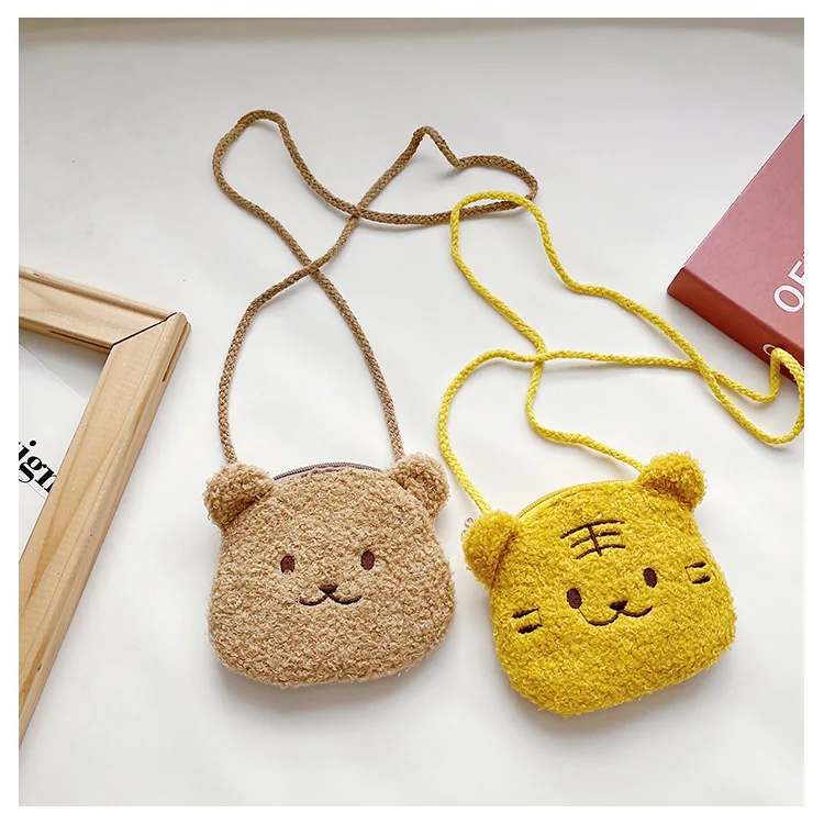 Urso dos desenhos animados meninas bolsa de ombro de pelúcia outono inverno bonito crianças saco do mensageiro crianças kawaii crossbody saco meninos meninas saco ao ar livre